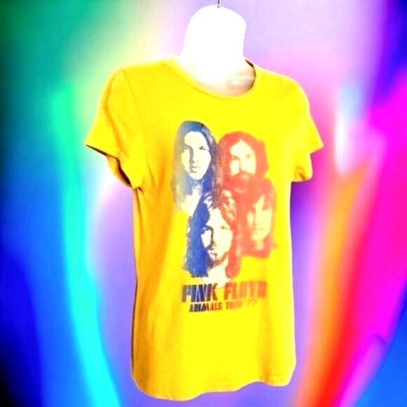 PINK FLOYD Womens JUNK FOOD ANIMALS Tour graphic T shirt Gold SIZE MEDIUM Cotton - Picture 7 of 13